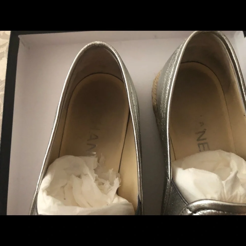 CHANEL Silver Leather Espadrilles